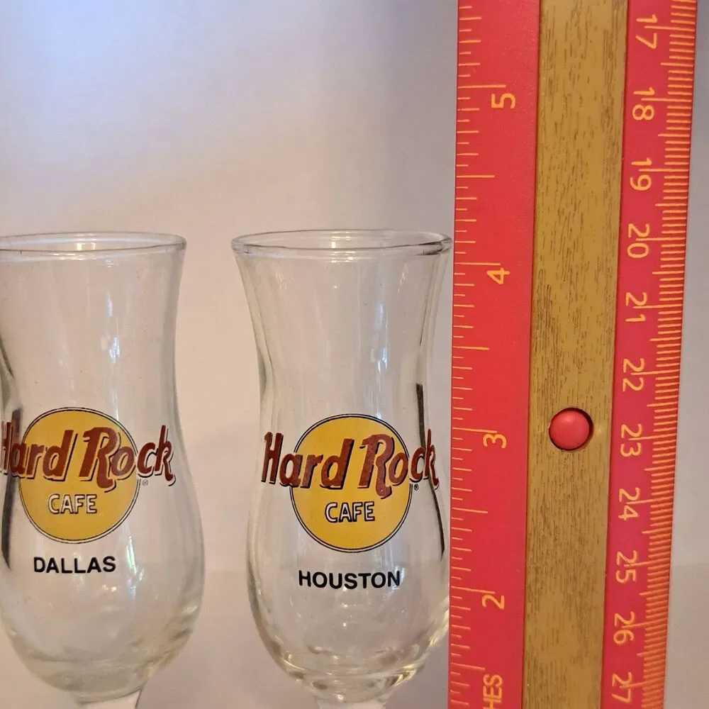 Vintage Hard Rock Cafe Set Of 2 Texas Dallas Houston Hurricane Shot Glasses